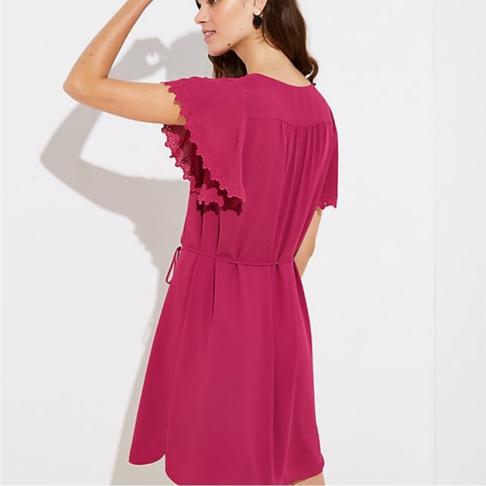 LOFT Mini Dress Flutter Sleeve Drawstring Waist Flowy Flattering Womens Medium - Picture 2 of 9
